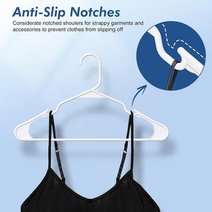 HOUSE DAY Plastic Hangers - 16 Pack White Adult Clothes Hangers | Space-Saving, Non-Slip & Durable Design