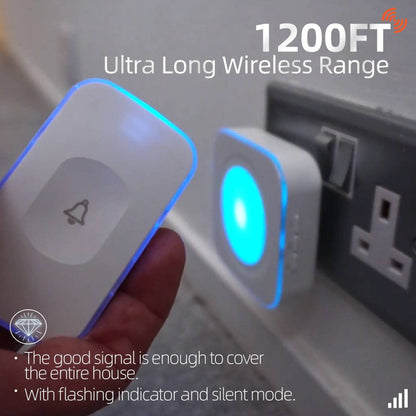 Wireless Doorbell 1200Ft Door Bells for Home with Flashing Light Hearing Impaired Door bell 1 Battery Button & 3 Plug in Receivers for Home Classroom Room Office