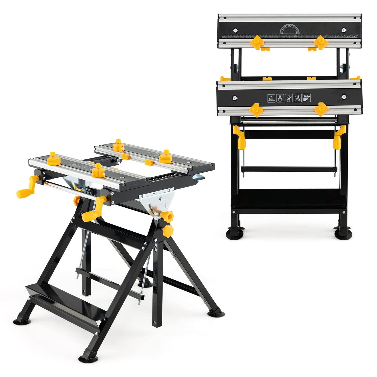 Toolsempire Portable Workbench, Folding Work Bench and Vise with 2 Rotary Handles, 7-Level Adjustable Height, 8 Sliding Clamps, Tiltable & Extendable Tabletop, Workbench Table for Garage, Workshop