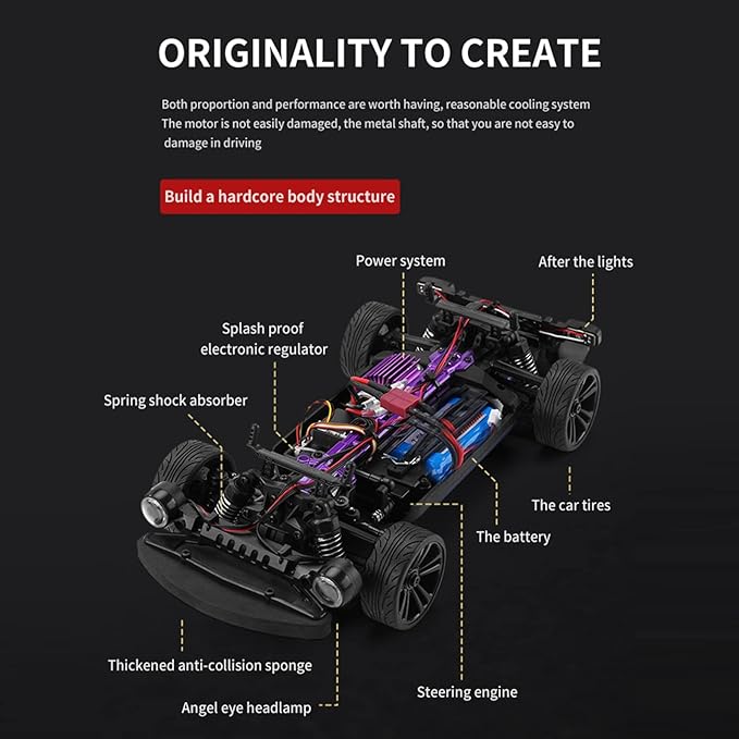 GoolRC RC Drift Car 1:16 Scale Remote Control Car 4WD 35KM/H High Speed Racing Car 2.4GHz RC Drifting Car for Adults with Cool LED Lights Extra Drift Tires and 3 Batteries (Red)