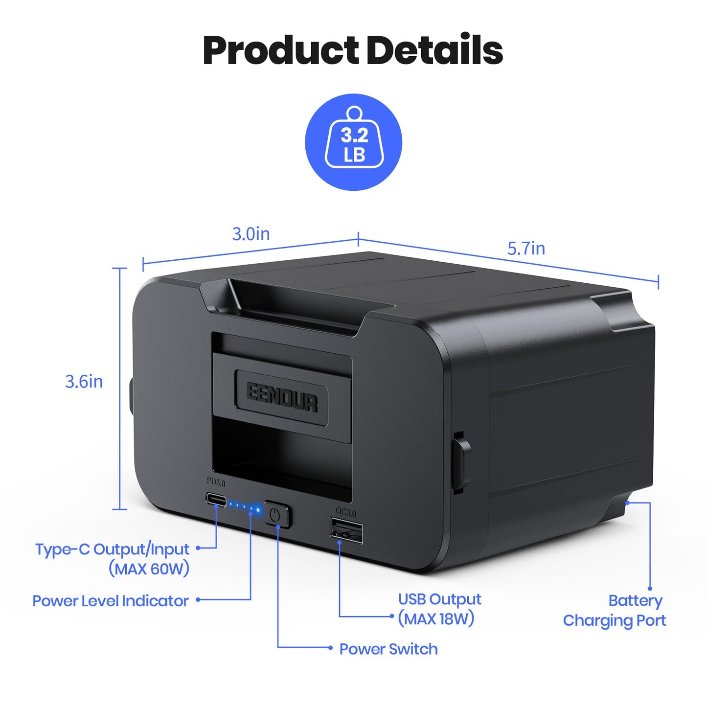 EENOUR DB01 Battery, 171Wh/15600mAh Additional Battery, Compatible D-Series Refrigerator Only(Charger Not Included)