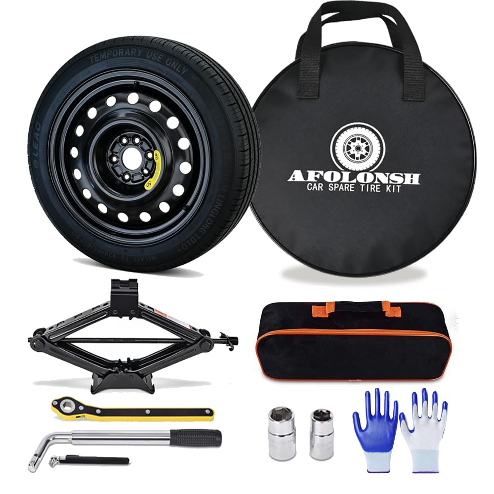 Spare Tire Kit Compatible with 2018-2023 Jeep Renegade | 145/85R18 Compact Donut Spare | Complete Roadside Kit Includes Scissor Jack, Lug Wrench & Storage Bag – Fits Under Trunk Floor