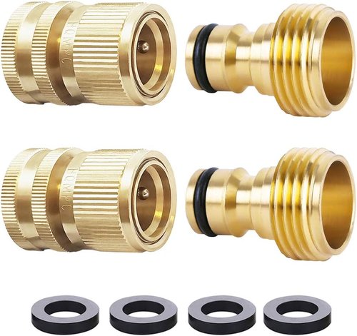 HQMPC Garden Hose Quick Connect - Solid Brass Fittings for Easy Water Hose Connection | 3/4 Inch GHT (2 Sets)