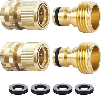 HQMPC Garden Hose Quick Connect - Solid Brass Fittings for Easy Water Hose Connection | 3/4 Inch GHT (2 Sets)