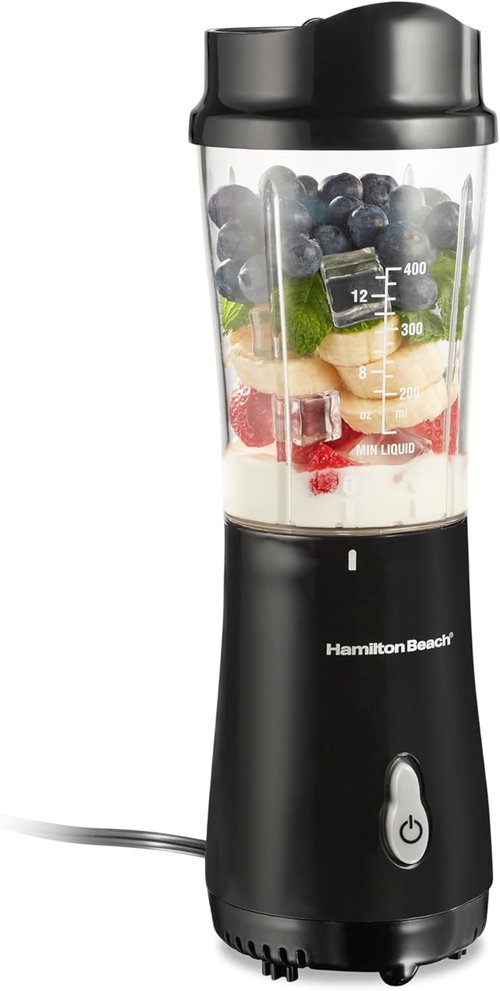 Hamilton Beach Portable Travel Cup - 14 Oz BPA-Free Smoothie Maker with Durable Stainless Steel Blades - Black