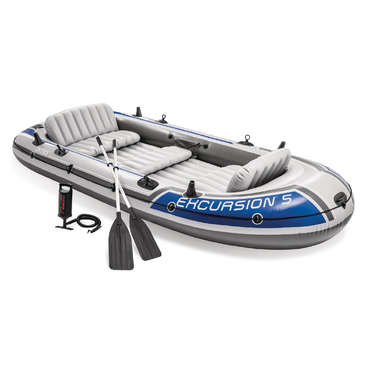 Intex Excursion 5 Person Inflatable Boat, Water Fishing River Raft Set w/ Oars - Large 1,300 Lb Capacity Portable Blow-Up 5 Seater Raft for Adults