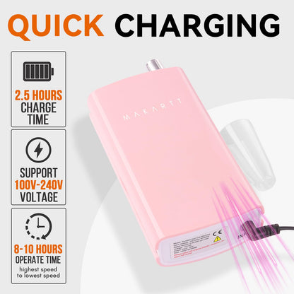 Makartt Nail Drill Professional: 60W 35000RPM Electric Nail File with Coreless Motor, 2 in 1 Desktop & Portable, Drill Bits and LCD Display for Acrylic Gel Nails, Nouvella Pink