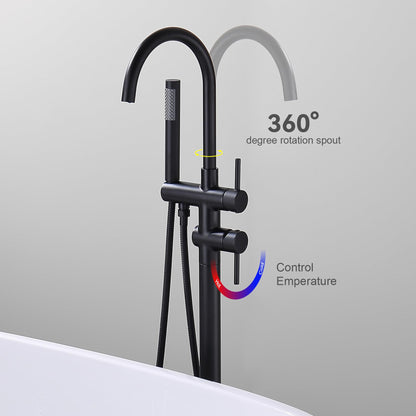 Taplong Matte Black Freestanding Tub Filler Faucet, Floor Mount Bathtub Faucet with Single Handle Handheld Shower, High Flow Bathroom Tub Faucet-51005B