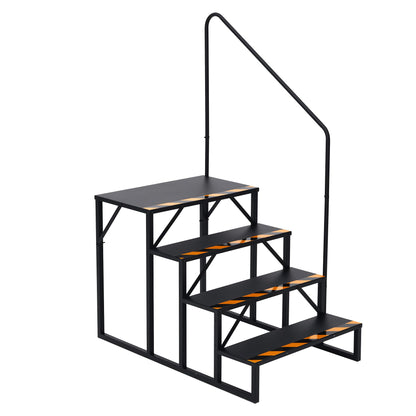 RV Steps with Handrails, 4 Step RV Stairs 660 Lbs Load Capacity,Portable Stairs Steps Steel Travel Trailers Ladder Step Ladder with Anti-Slip Panel, Mobile Home Stairs for Travel Trailers