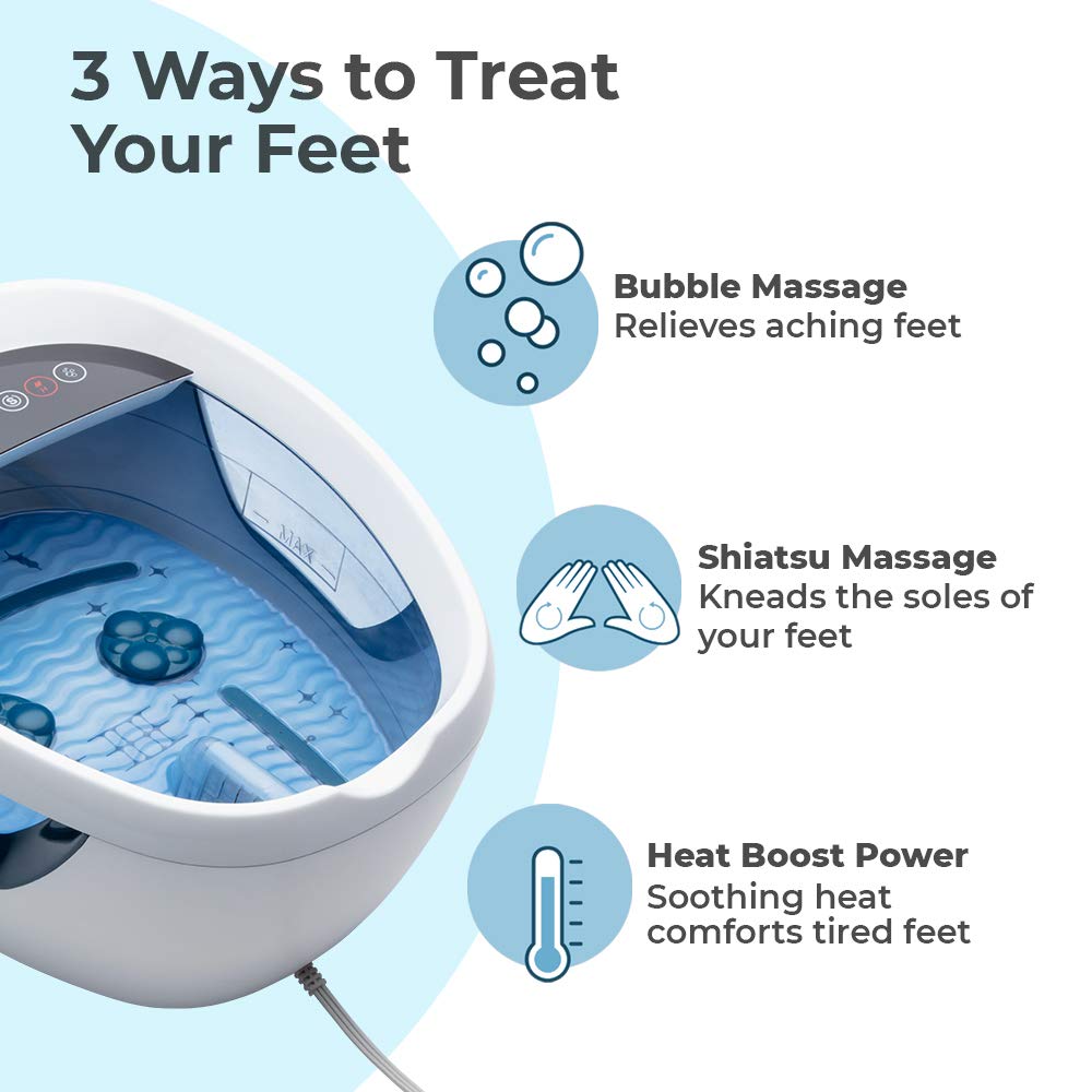 Homedics Shiatsu Bliss Footbath with Heat Boost, Foot Spa Massager, Deep Kneading Pedicure Tub, Vibrating Bubbles with Soothing Heat, Portable at-Home Spa
