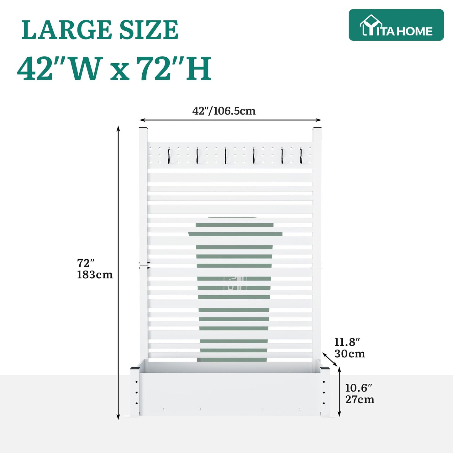 YITAHOME Outdoor Privacy Screen, 72" H x 42" W Outdoor Privacy Fence with Planter Box, Wood Fence Panel, Privacy Wall Outdoor, Wood Fence Panel for Backyard, Patio,1 Panel, White