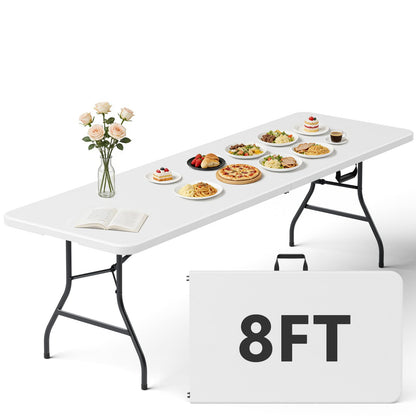 FurniEdge Folding Table 8FT Heavy Duty Plastic Table with Handle, Foldable&Portable, Fold-in-Half Utility Tables for Outdoor, Dining, Wedding, Events, Indoor, Picnic, Camping, Party, White
