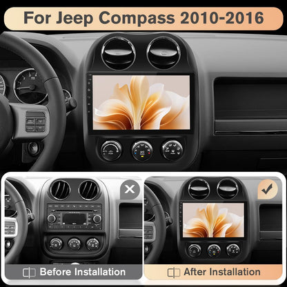 Junsun 8 Core Car Radio Stereo for Jeep Compass Patriot 2010-2016 with Wireless CarPlay Android Auto Bluetooth FM DSP 4GB RAM 64GB ROM
