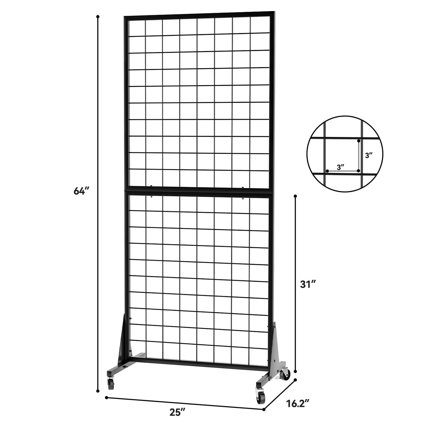 RCZSCBK 2' x 5.5' Grid Wall Panels Standing Wire Grid, Study Display Rack with T-Base Wheels Freestanding Gridwall Panel Tower for Shows, Black (4) (4)