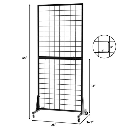 RCZSCBK 2' x 5.5' Grid Wall Panels Standing Wire Grid, Study Display Rack with T-Base Wheels Freestanding Gridwall Panel Tower for Shows, Black (4) (4)