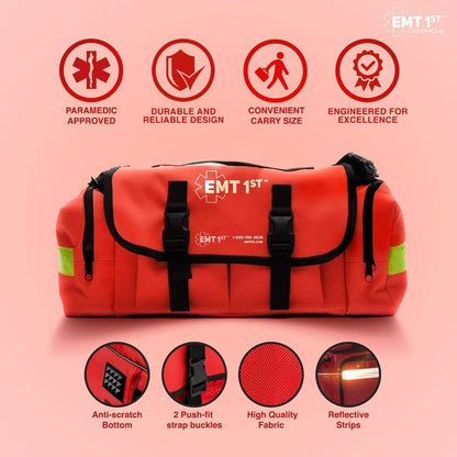 EMT 1st 362 Pcs Emergency Responder First Aid Kit with Digital BP Cuff & First Aid Guide Book - Emergency Bag with 40 Unique Items -Large First Aid Kit for Car, Travel, Home, Hiking, Camping & Outdoor