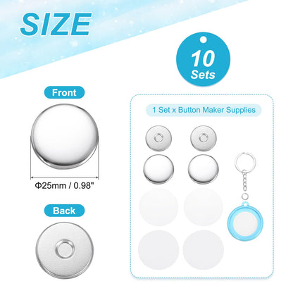 MECCANIXITY 10 Sets Button Maker Supplies 25mm / 0.98 Inch Blank Badge Button Parts Badge Parts with Blank Paper for Hand Press Crafts Making Double-Sided Keychain, Blue