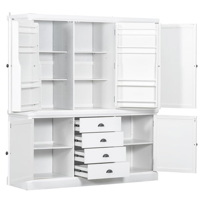 Merax 73'' Freestanding Wooden Kitchen Pantry Organizers and Storage Cabinet with 4 Drawers Cupboard with Door Adjustable Shelves for Dining Room, White