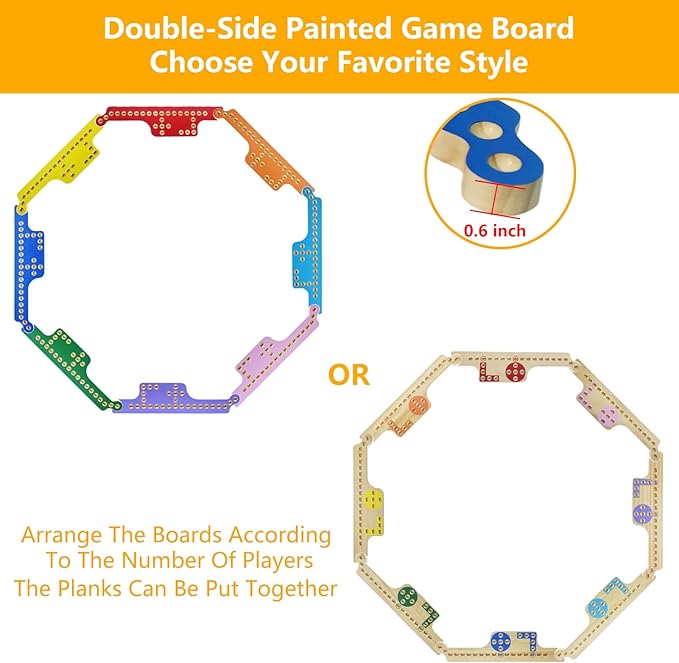 Jokers and Marbles Board Game - Solid Wood Pegs and Jokers Board Game Set for 2-8 Players Double-Sided Painted Family Party Game with 48 Marbles &amp 4 Card Decks