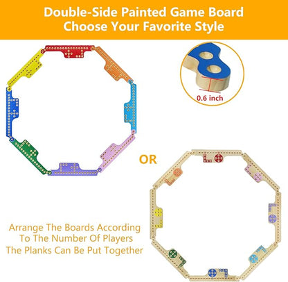 Jokers and Marbles Board Game - Solid Wood Pegs and Jokers Board Game Set for 2-8 Players Double-Sided Painted Family Party Game with 48 Marbles &amp 4 Card Decks
