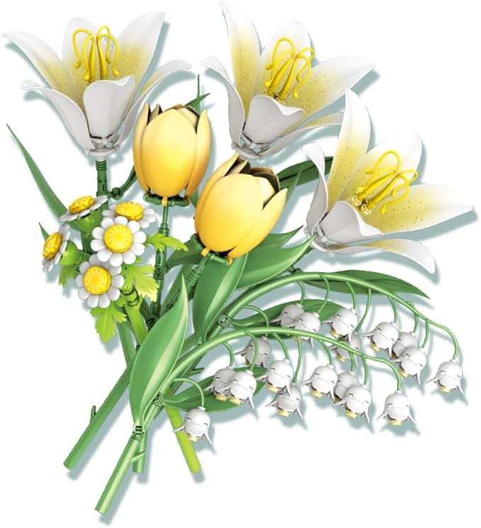 Lily Flower Bouquet Building Set Building Toy Blocks Particle FlowerArtificial Flowers Botanical Collection Building Block for Adults Gothic Home Decor for Women GirlsNo Vase (376 PCS)