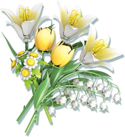 Lily Flower Bouquet Building Set Building Toy Blocks Particle FlowerArtificial Flowers Botanical Collection Building Block for Adults Gothic Home Decor for Women GirlsNo Vase (376 PCS)