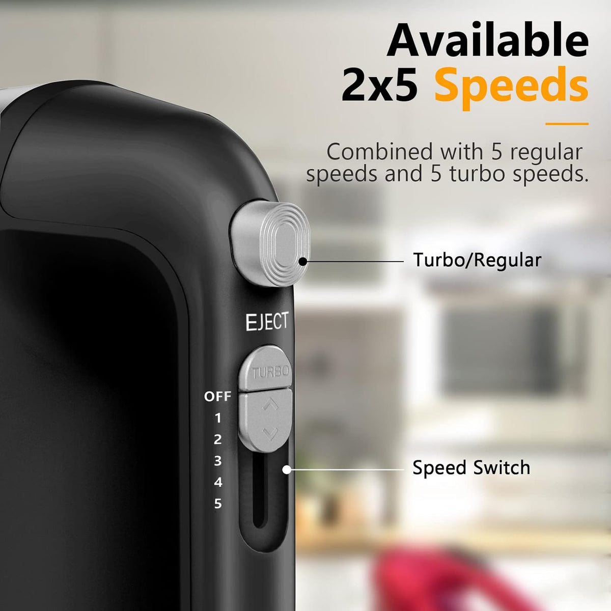 Skiennix Electric Hand Mixer - 450W Kitchen Mixer with Turbo Boost & 5 Speed Settings | Black