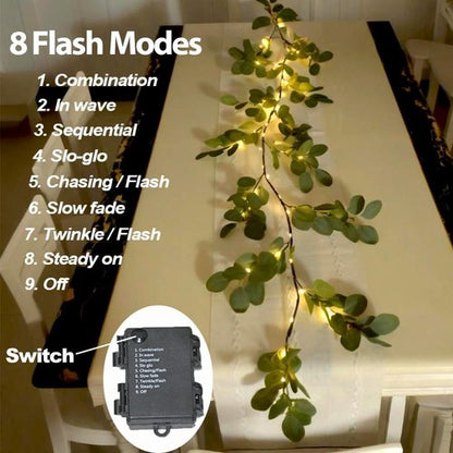 Eucalyptus Garland with Lights - 6.56FT, 96 LEDs, 8 Modes, Battery Operated | Spring Greenery Decor