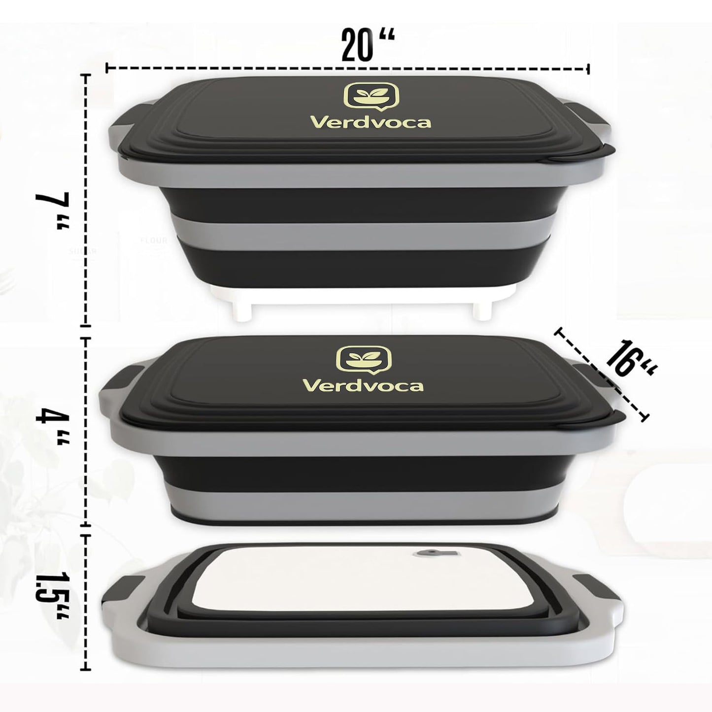Verdvoca 1 Piece XXL & 2Pcs XL Collapsible BBQ Prep Tubs/Cutting Board with Lids for Fruit Prep & Washing, Meal Marinating and Food Storage (16L Orange +30L Black+16L Black)