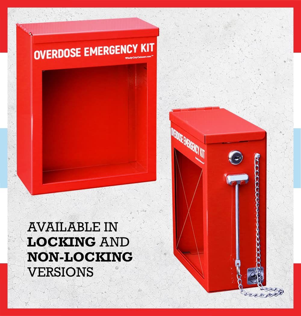 Windy City Cabinet Overdose Emergency Kit Cabinet - High Visibility & Secure, 22 Gauge Steel, Wall Mountable with Acrylic Window - Break Hammer with Optional Lock & Key - Universal Capacity