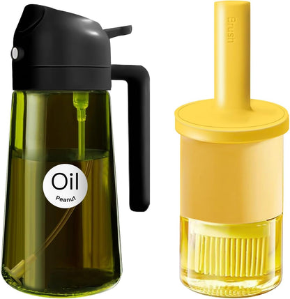 YARRAMATE Oil Sprayer & Dispenser Set - 16oz Dark Green Sprayer & 300ml Brush Dispenser in Black & Orange