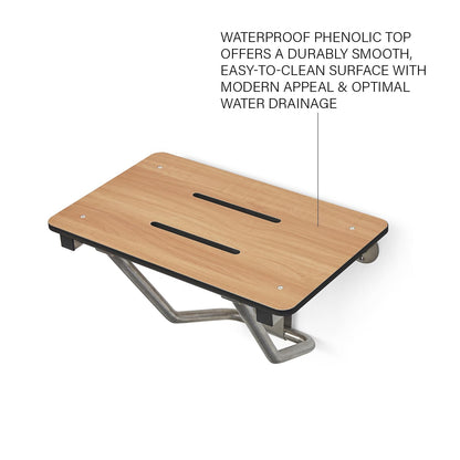 18" x 15" Teak Folding Wall Mount Shower Seat Bench, ADA Compliant