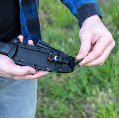 Holtzman's Gorilla Survival Bushwhacker Fixed Blade Knife with Fire Starter, G10 Scraper, and Paracord (Black) - Ideal for Camping and Survival