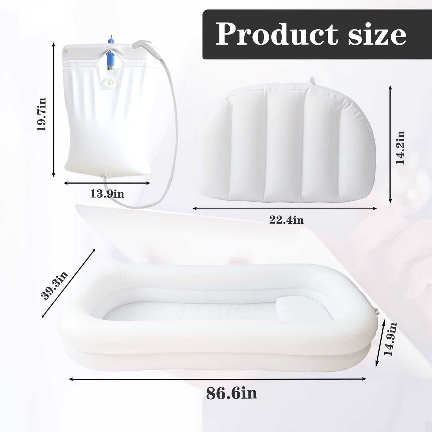 Timisea Medical Inflatable Bathtub, Portable Bed for Geriatric, Elderly, Disabled Bedridden Patients, Handicapped, Air Pump Adult PVC Bathtub with Water Bag Air Pillow, Bath in Bed (Double Layer)