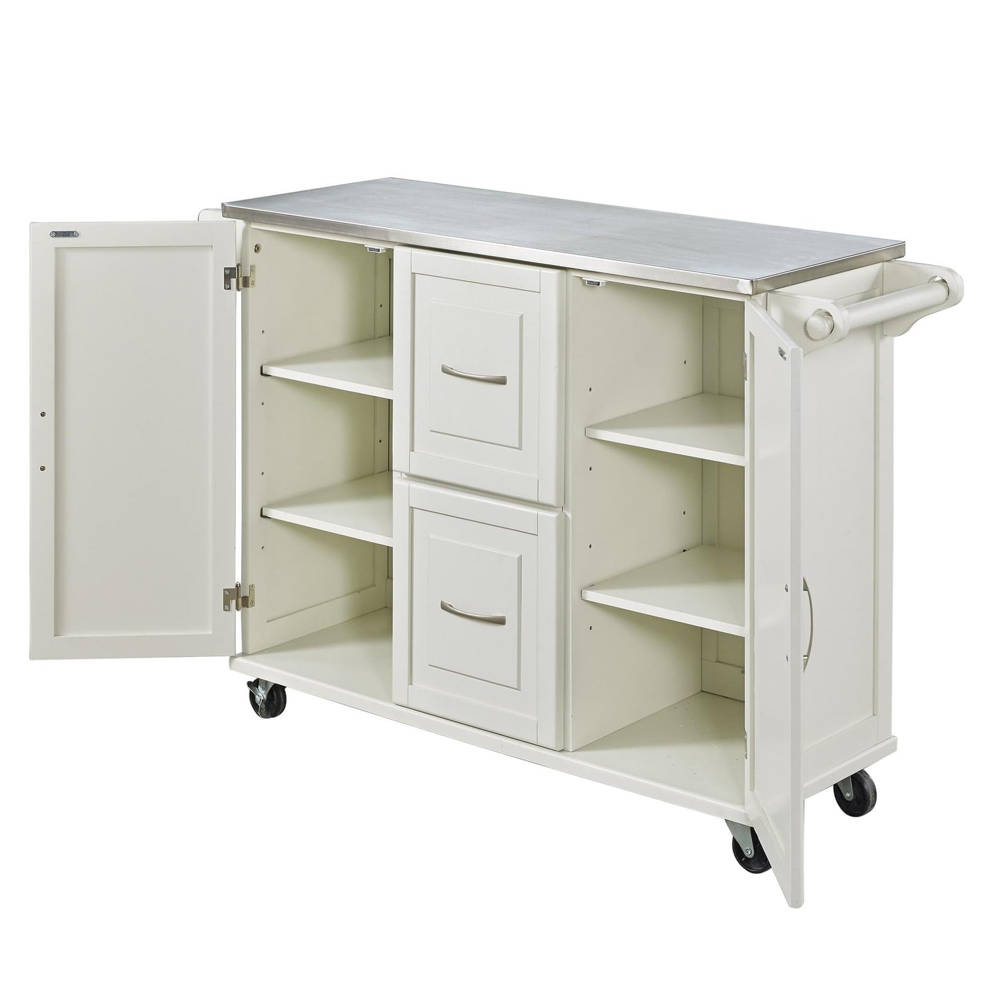 Homestyles Dolly Madison Off-White Mobile Kitchen Cart with Stainless Steel Top