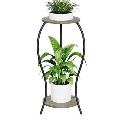 VYUOL Plant Stand Indoor, 2 Tier Round Tall Plant Stand, Flower Pot Stand, Plant Shelf Rack, Corner Plant Stand for Planter Garden Balcony Patio Living Room, Grey
