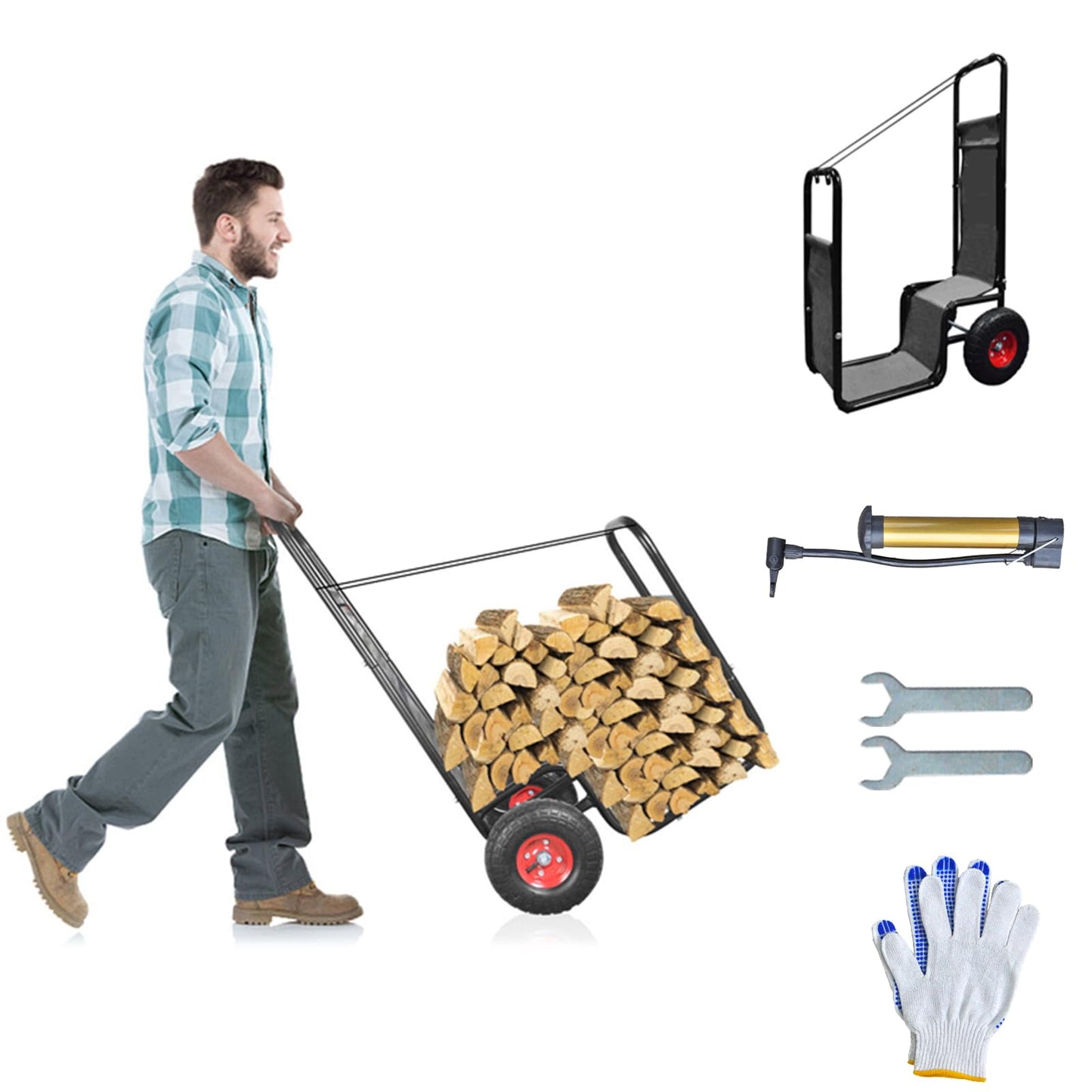 KAIDIDA Firewood Cart with Wheels: 44 X 27 X 20 in Heavy Duty 260 lbs Load for Garden Backyard Fireplace Men Women Use