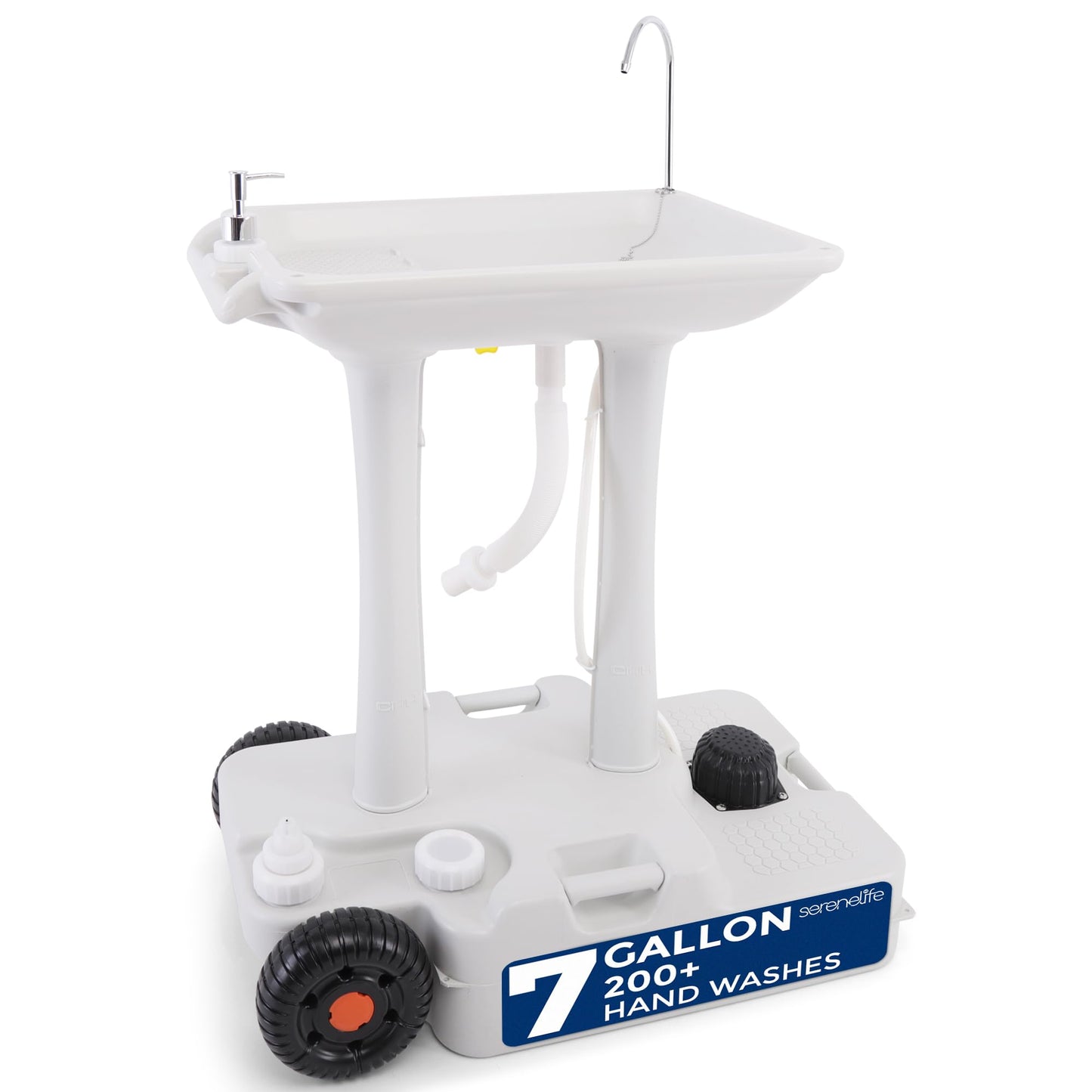 SereneLife Portable Camping Sink with 30L (7+ Gallon) Built-In Water Tank, Large Wheels, Hands-Free Foot Pump, Extra-Large Basin, and 5L Soap Dispenser – Ideal for Outdoors, Camping, and Worksites