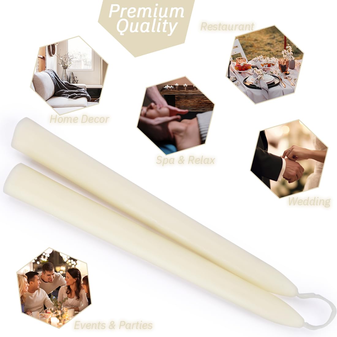 Olorvela White Beeswax Taper Candles,8" Long Candlestick,smokeless dripless unscented Natural Beeswax Candles.for Gift,Mother's Day (White, 12 Pack)