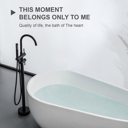 Taplong Matte Black Freestanding Tub Filler Faucet, Floor Mount Bathtub Faucet with Single Handle Handheld Shower, High Flow Bathroom Tub Faucet-51005B