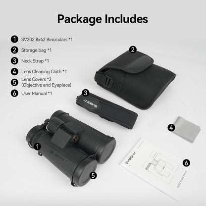 SVBONY Upgraded SV202 8x42 Binoculars for Adults, ED Binoculars for Bird Watching with Extra-Low Dispersion Objective Lens, BAK4 & FMC Optic System, 8°+Wide View Angle, IPX7 Waterproof for Cruise Ship
