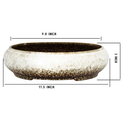 Succulent Pots - 11.5 Inch Ceramic Bonsai Pots with Drainage, Large Shallow Succulent Planters for Indoor Outdoor Plants, Round Glazed Cactus Flower Plant Container Bowl Home Desk Decor(White)