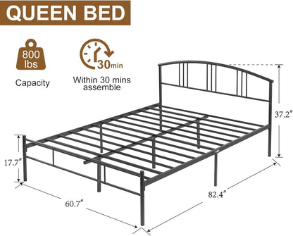 VECELO 14 inch Queen Bed Frame Metal Platform Mattress Foundation with headboard Footboard Steel Slat Support/No Box Spring Needed/Easy Assembly