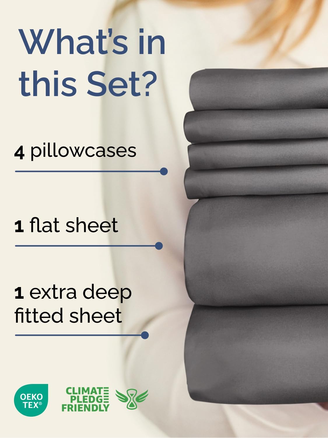 Skiennix Extra Deep Queen Sheet Set | 6-Piece Breathable Cooling Bedding - Soft, Wrinkle-Free Grey