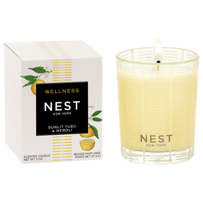 NEST New York Scented Votive Candle, Sunlit Yuzu & Neroli - 2 oz - Up to 28-Hour Burn Time - Reusable Glass Vessel