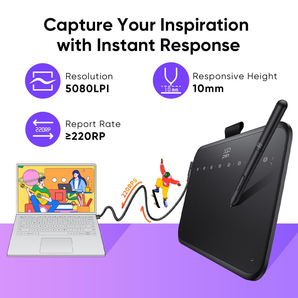 XPPen Deco 640 Drawing Tablet with 16384 Pressure Levels Sensitivity Battery-Free Stylus 6*4 Inch OSU Drawing Pad Graphic Tablet for Digital Drawing Teaching Designing Editing Work for PC Mac Android