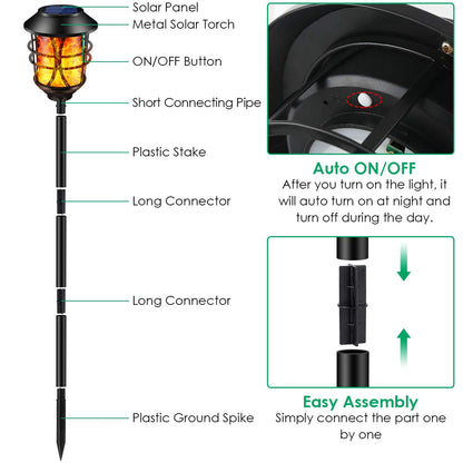 TomCare Solar Outdoor Lights Metal Flickering Flame Torches Waterproof Heavy Duty Pathway Landscape Lighting Dusk to Dawn Auto On/Off for Garden Patio Yard, 4 Pack