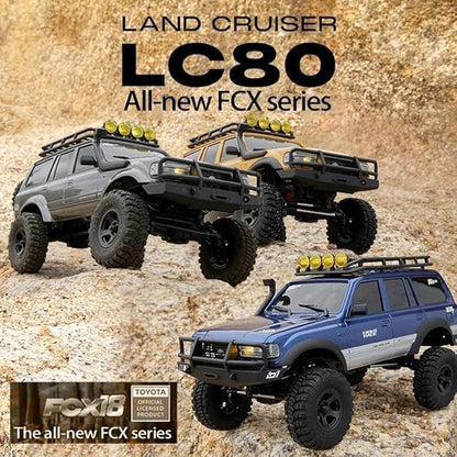 FMS 1/18 FCX18 RC Crawler Land Cruiser LC80 Toyota Officially Licensed 4WD RTR RC Rock Truck with 2.4Ghz Transmission Portal Axles LED Lights for Adults Hobby Gifts (Grey)