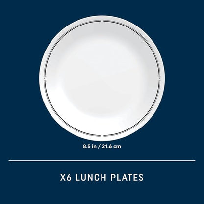 Corelle 6-Piece Round Lunch Plates - Lightweight Vitrelle Glass, Chip & Scratch Resistant, Dishwasher Safe | Brasserie Design