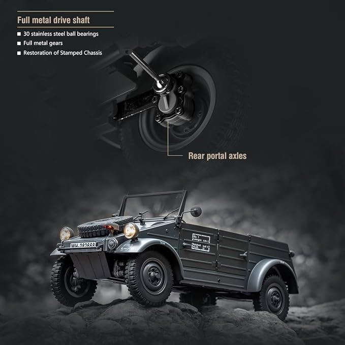 BEEZRC RocHobby 1/12 RC Crawler Kubelwagen Type 82 RC Car for Adults 4WD Off-Road Remote Control Truck Hobby RC Crawler with LED Lights 8Km/h High Performance